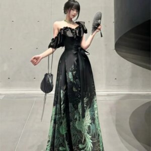 New Chinese style black Ming Hanfu skirt unique blouse high waist