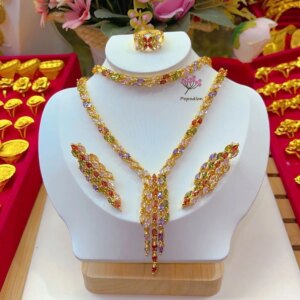 Dubai New 24K Gold Plated Necklace Earrings Rings Bracelets for Women’s High End Wedding Party Gifts Jewelry Set YY10525