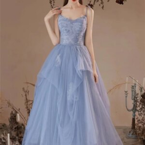 Sexy spaghetti strap A-Line Prom Dress 2024 Graceful tulle Evening Dresses Charming lace Floor-length Gowns Vestidos De Novia