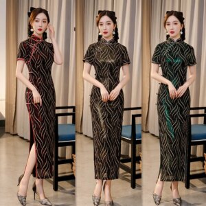 Lace Long Double-Layer Cheongsam Qi Pao Summer Fashion Improvement Ladies’ Banquet Dress