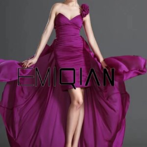 Sexy One Shoulder V-cut Hi-Lo Evening Dress Short Front Long Back Evening Gowns