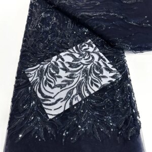 White African Beaded Lace Fabric Sequins Embroidery 2025 High Quality French Mesh Lace Fabrics for Women Designs Party Sewing