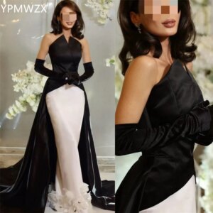 Customized Formal Dress Women Party Occasion YPMWZX Strapless Column Floor Length Skirts Draped 3D Flower Bespoke Dres