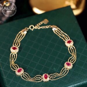 Aazuo Luxury Real 18K Yellow Gold Natrual Ruby Real Diamonds Fashion Chains Bracelets For Woman Upscale Trendy Engagement Party