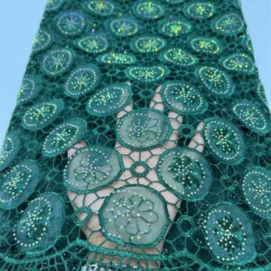 Green African Guipure Lace Fabric with Stones 2024 High Quality Nigerian French Cord Lace Fabric For Wedding Dress Sewing A641-1