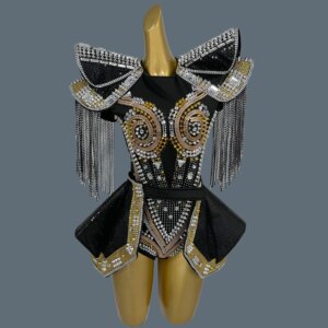Nightclub Carnival Stage Performance Tassel Bodysuit 2Pieces Set for Women Event Show Dance Hot Wear Spandex Bodysuit Maotouying