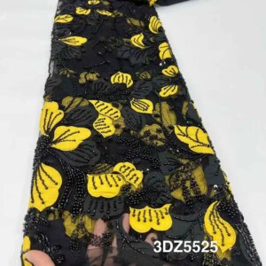 2025 New Fashion French Mesh 3D Flowers Embroidery Bead Lace Fabric Luxury Sequins African Nigerian Fabric For Wedding Dress