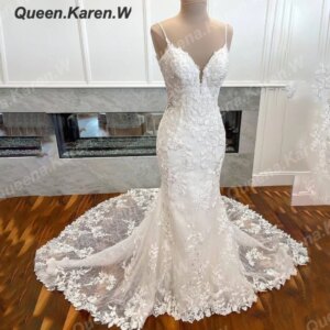 Queena.Karen.W Elegant mermaid Wedding Dress strap lace bride dress robe de mariee A line Wedding Bridal Gown