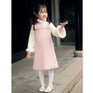 Children’s Long Sleeve Cheongsam Qi Pao Winter New Fashion Improvement Chinese Style Girls Short Skirt