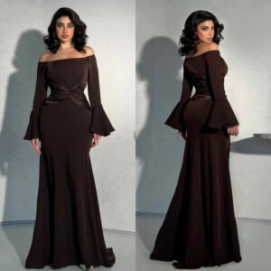 Little Daisy CustomizedFashion Modern Style Pleat Ruched A-line Off-the-shoulder Long Dresses Bespoke Occasion Dresses Matching