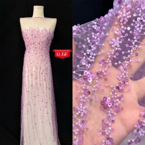 2025Latest Elegant Superior Quality Luxurious Soft mesh Lace With Stones fabric For Wedding Evening Dress U_Ge1395