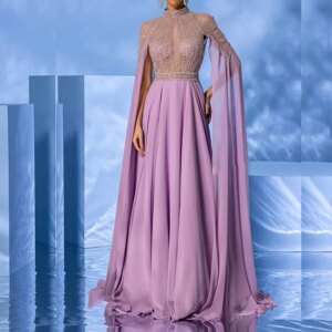 Luxury Dubai Evening Dress for Elegant Women Formal High Neck Long Sleeve Sweep Train Prom Dresses Exquisite Special Party Gowns