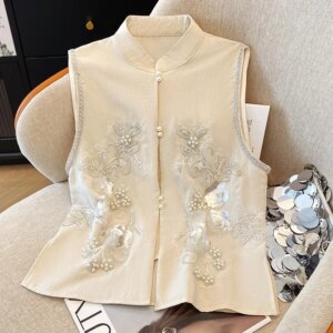 The new style of fashion everything with temperament leisure heavy industry ramie cotton embroidery Chinese waistcoat