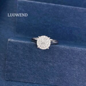 LUOWEND 100% 18K White Gold Rings Women 0.30carat Real Natural Diamond Engagement Ring Classic Round Design High Wedding Jewelry