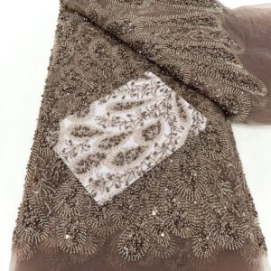 Luxury African Lace Fabric Sequins Beaded Embroidery Groom Nigerian Bridal High Quality French Tulle Lace Fabric For Wedding
