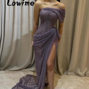Heavy Beaded Mermaid Prom Dresses One Shoulder Strapless Long Party Dress 2024 Aso Ebi Arabic Birthday Evening Engagement Gowns