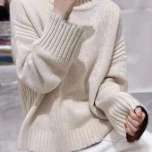 Women’s Autumn/Winter 100% Pure Cashmere Lazy Loose Long Sleeve Thick Pullover Underwear Cashmere Sweater