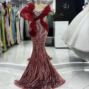 Red-carpet Beaded Mermaid Formal Ceremony Party Dress Silver Crystal Sequined Wedding Evening Soiree Dresses Grand Event Gowns
