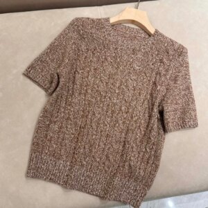 Autumn L*P Women’s Cashmere Sweater Round Neck Short Sleeve Vintage Ladies Knitted Pullover