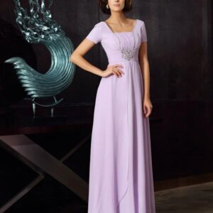 Lilac Mother Of The Bride Dresses A-line Short Sleeves Chiffon Bead Plus Size Long Groom Mother Dresses For Wedding Customized