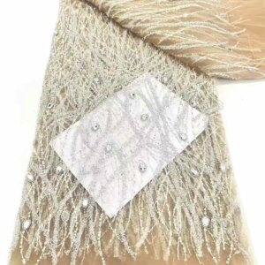 Luxury Light Luxury African Sequins Beaded Lace Fabrics Blue Nigerian Tulle Lace Fabric For 5yards Wedding Party Sewing