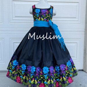 Mexico Black Flower Girls Dress Toddler Kids Pageant Birthday Party Dress Embroidery First Communion Holy Mariachi Customized