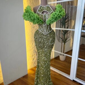 2025 High Fashion Green Prom Dresses Mermaid Sparkly Designer Cocktail Dresses Off Shoulder Celebrity Dresses Vestidos De Noche