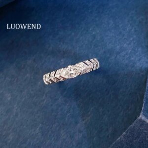 LUOWEND 100% 18K White Gold Rings Real Natural Diamond Engagement Ring for Women Luxury Classic Style High Party Jewelry