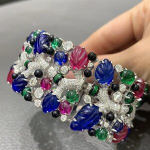 multi color leaf bracelet 925 sterling silver with cubic zircon fruit art style wideth fine women jewelry party wedding