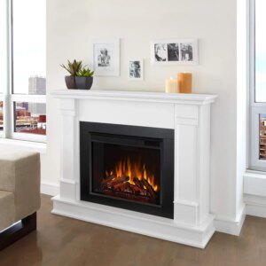 Silverton 48” Electric Fireplace with Mantel for Living Room or Bedroom, Replaceable Insert Heater, Remote Control, Timer, White