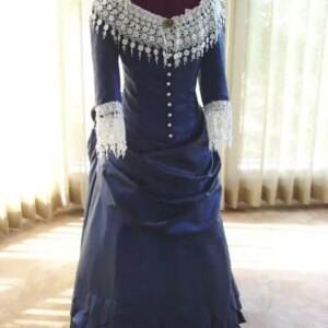 Victorian Bustle Gown Blue Evening Dress 18th Century Women Victorian Dress Historical Costume Dress