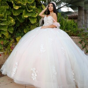EVLAST Customized 2025 Ivory Ball Gown Quinceanera Dress Lace Applique Beading Bow Corset Sweet 16 Vestidos De 15 Anos E1Q785
