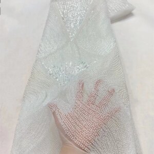 African Lace Fabric 5 Yards White Beaded Lace Fabric Luxury Sequins Lace Fabric High Quality 2024 Elegant Party Dresses DrA412-1