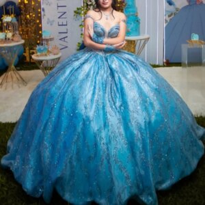Blue Shiny Quinceanera Dresses Off Shoulder Ball Gown Sweet 16 Dress Beading Sequin Appliques Lace Tull Birthday Party Vestidos