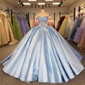 Customized Water blue Thin forging neck off the shoulder Quinceanera Dress Crystal Diamond applique vestidos de 15 Quinceanera