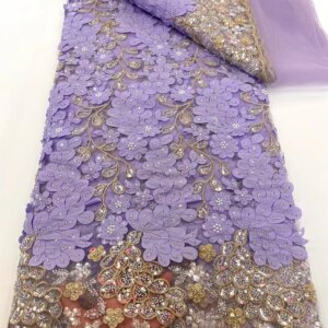 Purple African Sequins Lace Fabric 2025 High Quality Tulle Lace French Nigerian Net Beaded Lace Fabric For Sewing Wedding Dress