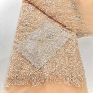African Lace Fabric 2025 Handmade Beaded Lace Fabric France Sequins Nigerian Embroidery Bridal Mesh Lace Fabric For Sewing