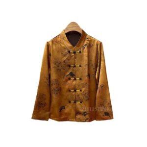 National style shirt thin coat new Chinese floral print disc button top