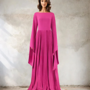 New Design Boat Neck Simple Prom Dresses Saudi Arabic Women Vintage Fuchsia Pleated Satin Evening Gowns Formal Partycustomized