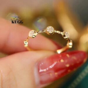 KUGG 100% 18K White or Yellow Gold Rings Fashion INS Style 0.10carat Real Natural Diamond Ring for Women High Engagement Jewelry