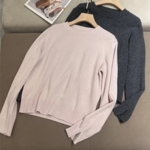Wool Cashmere Women’s Bead Cuff Sweater Autumn Winter O-Neck Long Sleeve Fashion Ladies Knitted Pullover