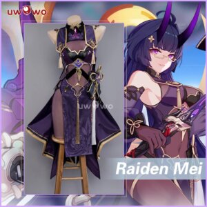 IN STOCK UWOWO Honkai Impact 3rd Raiden Mei Cosplay Costume Female Cheongsam Silk Dress Herrscher of Thunder’s Halloween Costume