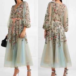 Customized Prom Tulle Embroidery Bow Homecoming A-line V-neck Bespoke Occasion Gown Midi Dresses