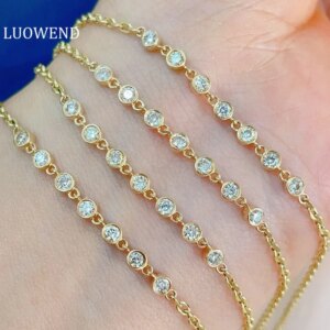 LUOWEND 100% 18K Yellow Gold Bracelet Shiny 0.25carat Real Natural Diamond Bracelet for Women Elegant Style High Wedding Jewelry