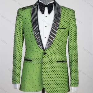 Crystals Men Suit Set 2 Pieces Black Blazer+Pant Formal Work Office Male Jacket Prom Cotton Coat Trousers Groom Wedding Tuxedos