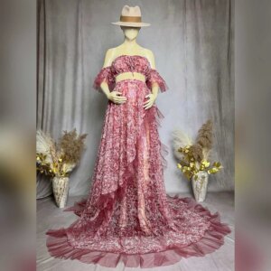 Maternity Dresses Photoshoot 2 Pieces Set Printed Chiffon Off-the-shoulder Pregnancy Dress Gowns Wedding Party 2025 New Arrival