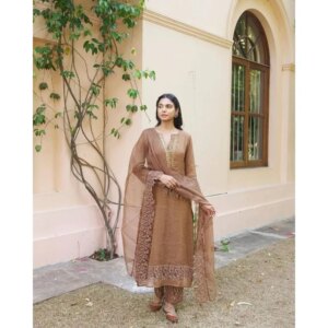 Brown Salwar Kameez Pakistani Indian Wedding Party Dress Polaroid Suit