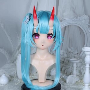 Customize Character Female/Girl Resin Kig Full Head With Lock Anime Cosplay Japanese Anime Kigurumi Mask