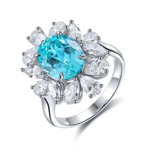 Ruif 925 Silver 4.364ct Lab Grown Paraiba Rings for Women Light Luxury Fashion Exquisite Jewelry Birthday Gift