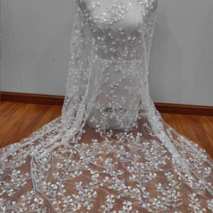 Classic Tree Branch With Leaves Lace Fabric Heavy Beaded Lace Shining Sequins Fabric for Wedding Dress